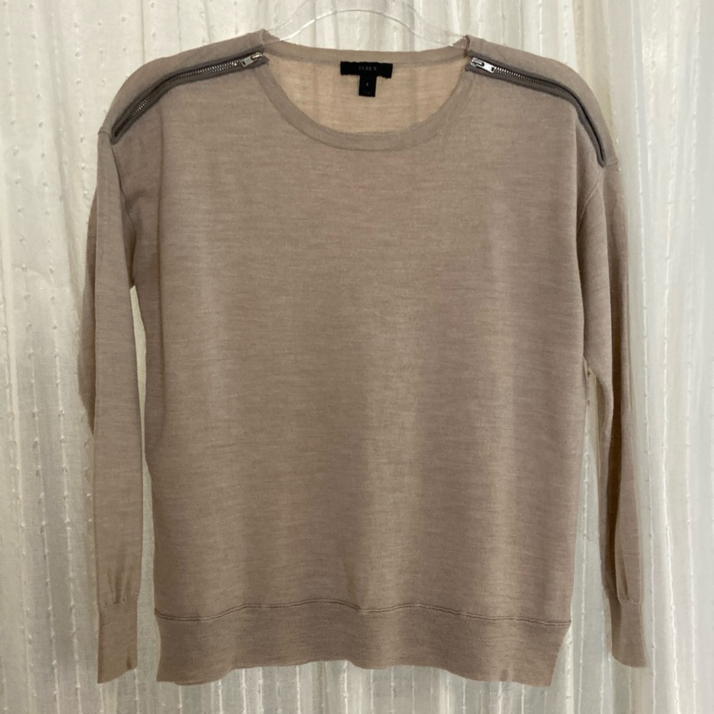 J. Crew Size: S 100% Merino Wool Knit Sweater with Zippers Taupe/Pinkish Beige